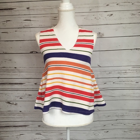 ANTHROPOLOGIE • Small Postmark Tank V Neck Stripe - Picture 2 of 6